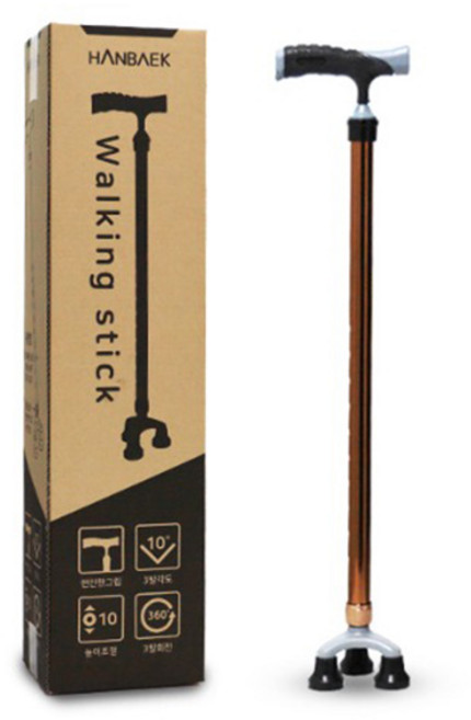 한백 높이조절 세발 지팡이 HB-3SC01, 브라운, 1개