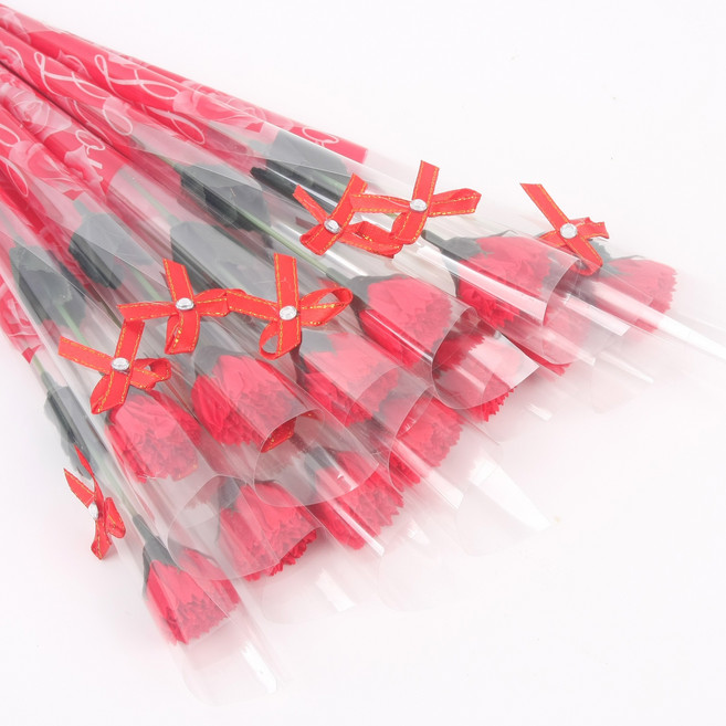 비누꽃 카네이션 한송이 리본장식 조화 선물, 12개, 리본타입 레드