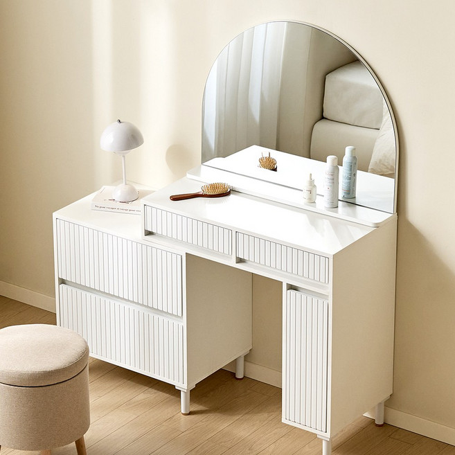 레시 2단 아치형 거울 템바보드 화장대 세트, 01. 템바 2단서랍 올화이트