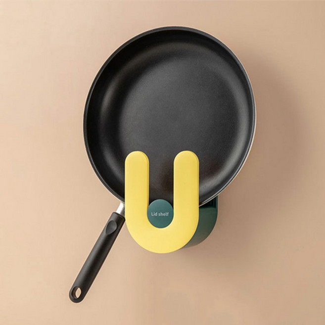 이사 준비 고급 U자형 무타공 벽면 부착식 냄비 걸이 뚜겅걸이 도마 후라이팬 주방 다용도 집들이 선물 원룸 꾸미기 추천, 옐로우, 1개