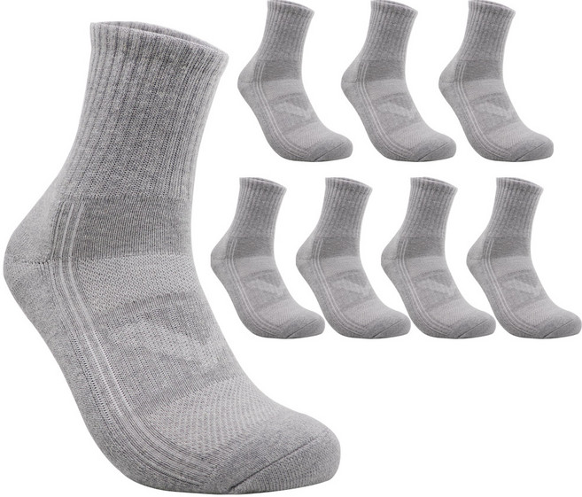 PRS 남 여 빅사이즈 큰발 무지 중목 스포츠양말 8켤레, 그레이