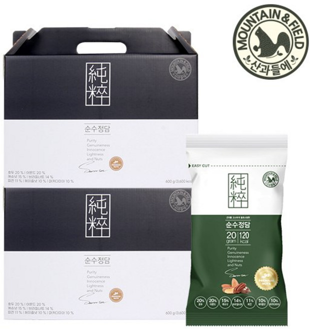산과들에 하루견과 순수정담 30입 선물세트x2쇼핑백, 1세트 순수정담30세트x2+(대)쇼핑백