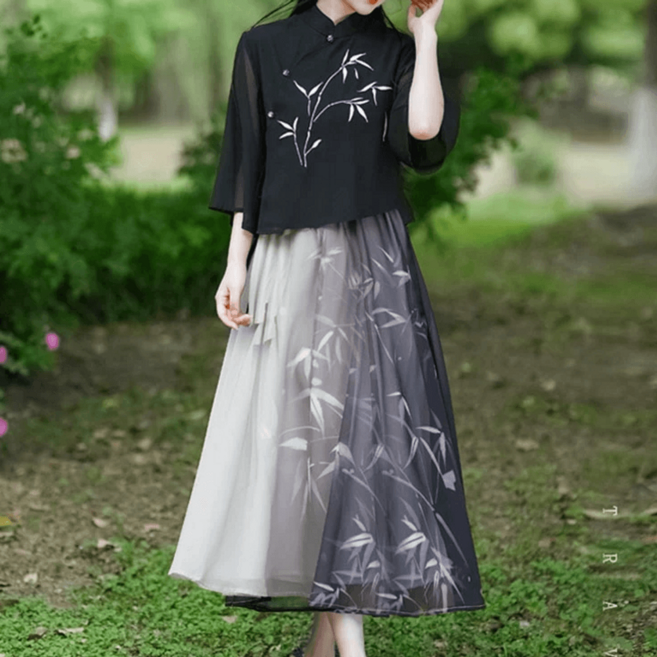 여자 개량복 저고리 치마 투피스 철릭원피스 자수 빅사이즈 전통찻집 JoYouth