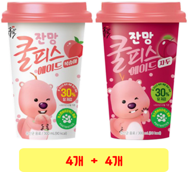 동원)쿨피스에이드복숭아 + 쿨피스에이드자두, 4세트, 300ml