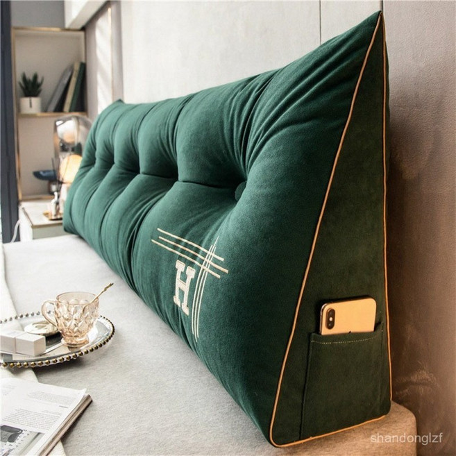 해피유통 등받이 쿠션 삼각 의자 침대 쇼파 대형 헤드 인테리어 등쿠션 롱 거실 허리 받침 베개, 80, 딥그린