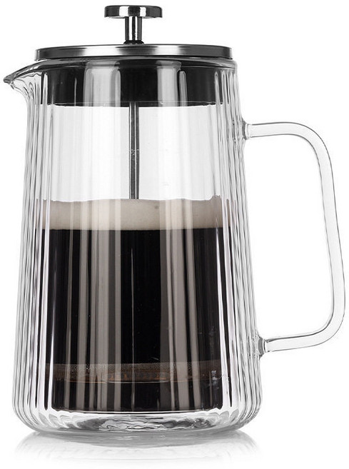 雙層耐熱玻璃豎紋法壓壺 1000ML, 1個, 1000ML【防爆升級·超大容量】