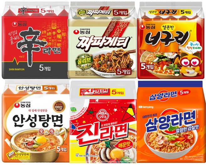 봉지라면 혼합 30 (신라면5+짜파게티5+안성탕면5+삼양라면5+너구리5+진라면매운맛5), 1세트