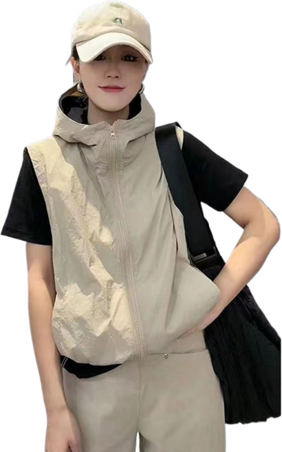 여성용 여름 후드 조끼 루즈핏 자외선 차단 얇은 방풍 조끼 6M878