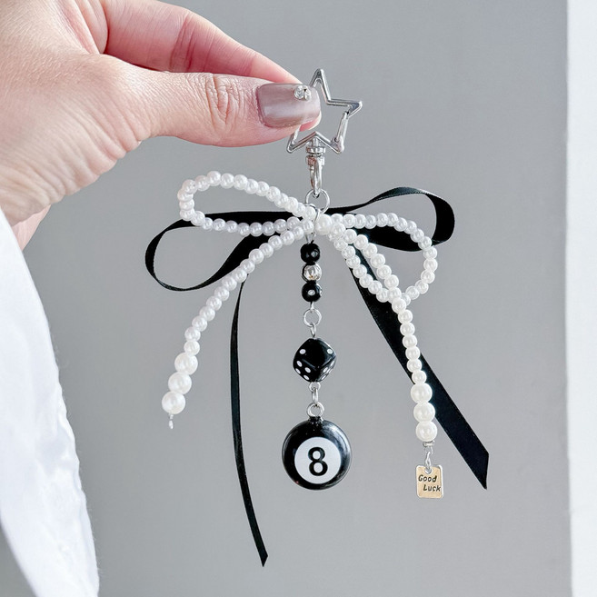 비즈정원 블랙리본키링 당구볼링 스트릿감성백참 가방키링