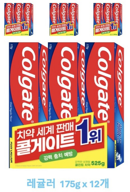 온가족용 충치예방 고불소 치약 콜게이트 레귤러 [175], 175g, 12개