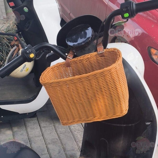 手工仿藤編織車籃，適用自行車、電動車，置物收納籃筐, 1個, 長方形車籃