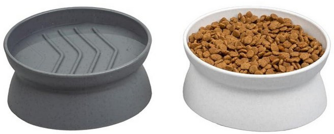 Kitty City Raised Cat Food Bowl Collection 스트레스 없는 애완동물 먹이통 및 급수기 434789, Small, Small - Slow Feed, Gray/White