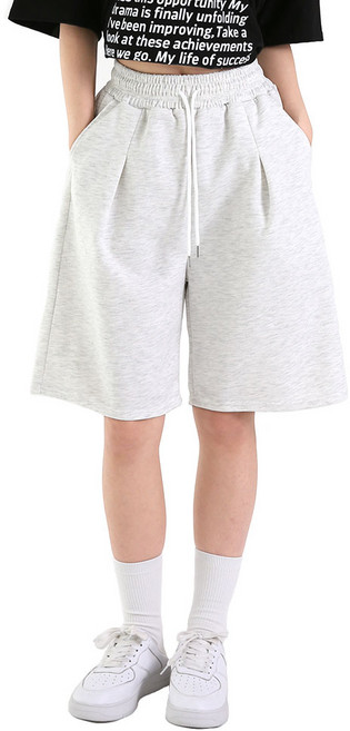 오버나인 여자 여성 버뮤다 원 핀턱 밴딩 스웻 팬츠 반바지 트레이닝 반바지