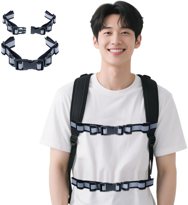 Gueray 야간 빛반사 가방 보조 버클 가방 흘러내림방지 스트랩 체스트벨트 버클밴드 캠핑 배낭 하이킹 2개 세트