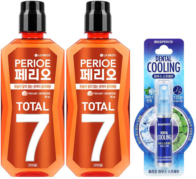 페리오 토탈7 가글 760ml(후레쉬)*2개 + 마우스스프레이(아이스쿨), 760ml