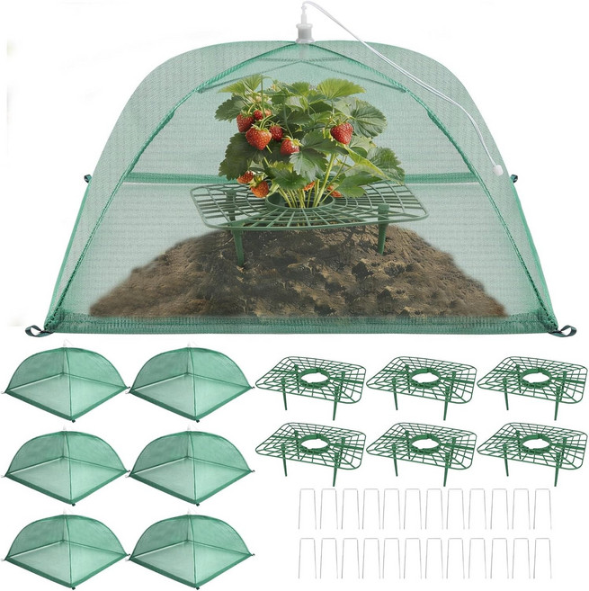 메쉬 식물 덮개가 있는 딸기 지지대 6세트 정원용 철제 못 24개가 재배 랙 키트 토마토 채소를 위한 보호망이 프레임, Green-6Sets