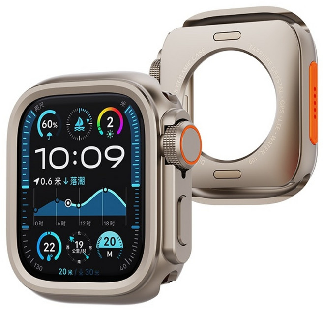 PZOZ 애플워치 호환 메탈 범퍼 케이스 S11/10/9/8/7/6/5/4 외관을 Ultra1/2/3 외관으로 바꿉니다, 티타늄골드, 1개