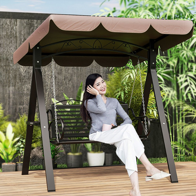 세라쥬 깔끔그잡채 심플 철제 야외 그네의자 흔들 스윙체어 마당, 볼드A형, 쿨블랙