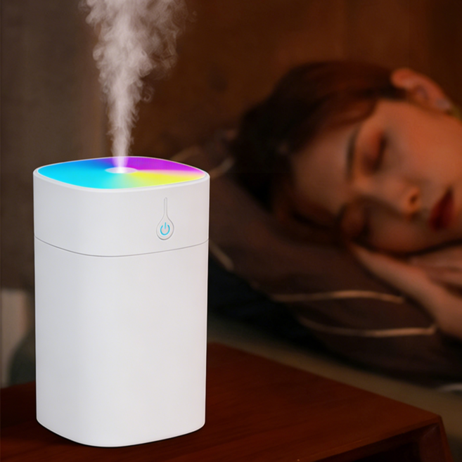 CCAGU 미니 가습기 무소음 초음파 2in1 무드등 사무실 탁상용 차량용 가정용, 화이트