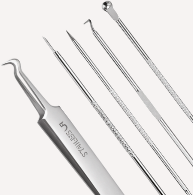 비워즈 전문가용 프리미엄 블랙헤드 정밀 피지 핀셋 세트, 1개, 후크 핀셋