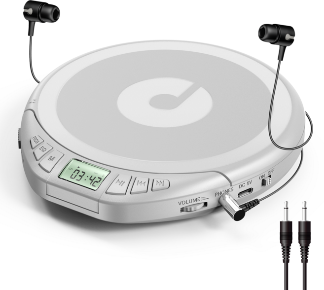 구에레이 Gueray 휴대용 CD플레이어 MP3 지원 어학 학습용 차량용, 은색, H01