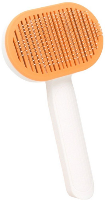 애틱트 귀여운 원터치 반려동물 빗 브러쉬, 오렌지화이트, 1개