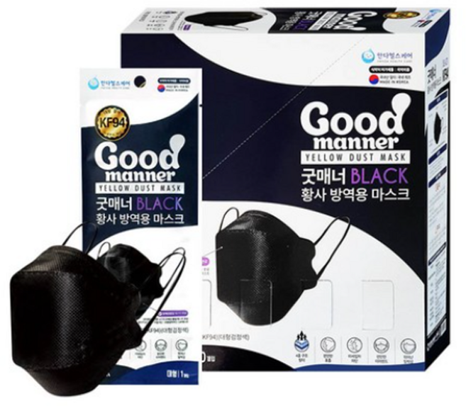 굿매너 KF94 마스크 대형, 1개입, 50매, 블랙