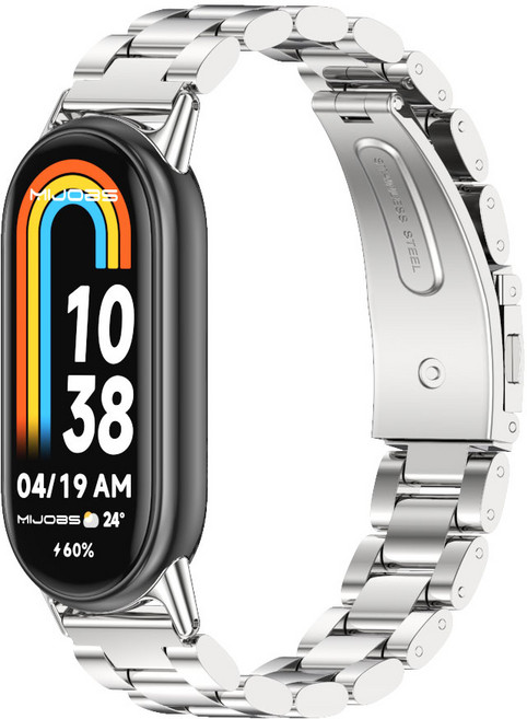 브롬핏 샤오미 스마트밴드10 / 9 / 8 호환 메탈 밀레니즈 스트랩 미밴드10 9 8 스테인리스 루프 밴드, 메탈클래식, 실버-실버