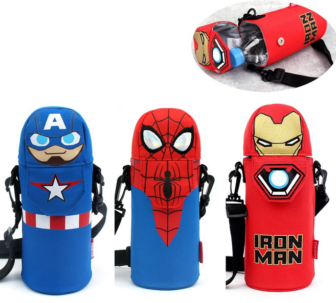 남아용 마블 캐릭터 물병주머니 유아 아동 어린이 유치원 초등학생 보냉기능 나들이갈때 필수품, 캡틴아메리카 헤드, 1개