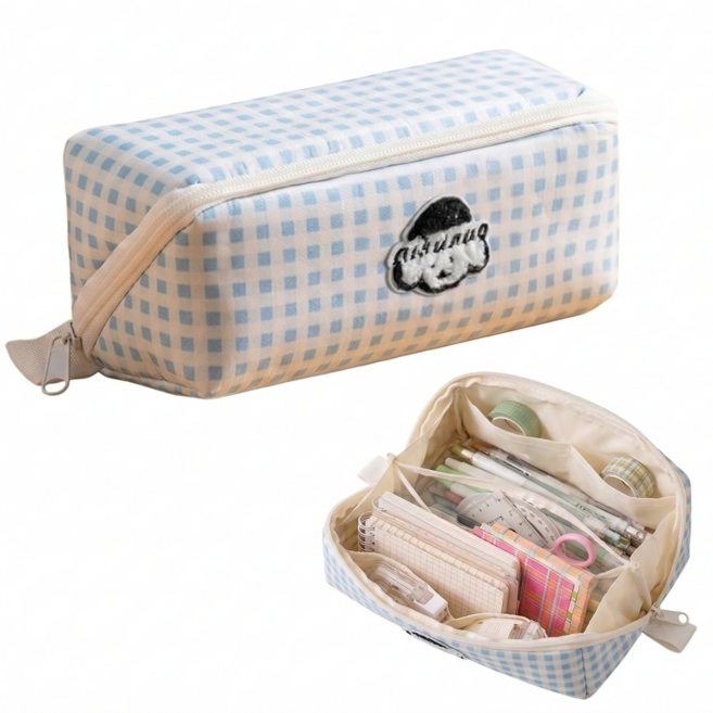 모에파 오픈형 대용량 필통 올인원 수납 패브릭 펜파우치, 1개, 블루