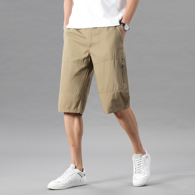 AOKADA 남자 면 바지 기본 베이직 7부 카고 팬츠 캐주얼 데일리 중년 남자용 빅사이즈까지