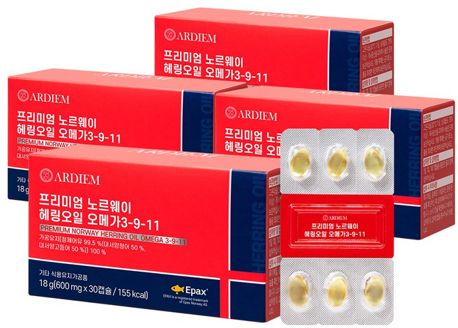 아르디엠 프리미엄 노르웨이 헤링오일 오메가 3-9-11 18g, 4박스, 30캡슐