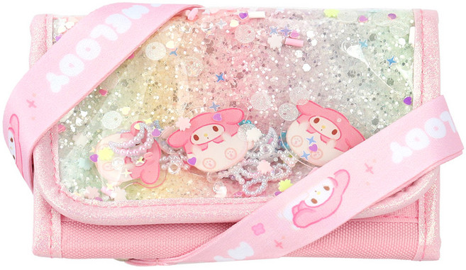 학생용 산리오 탈부착 목걸이지갑 교통카드 동전 블링 반지갑 쿠로미 마이멜로디 찍찍이형 스팽글 3단 지갑