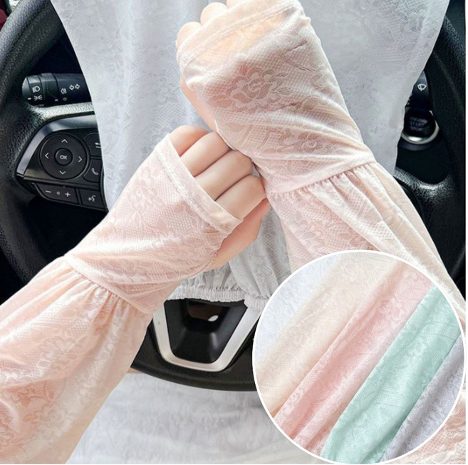 하루림 1+1 여성 레이스 망사 여름 팔토시 손등커버 운전용, 2세트, 화이트+민트