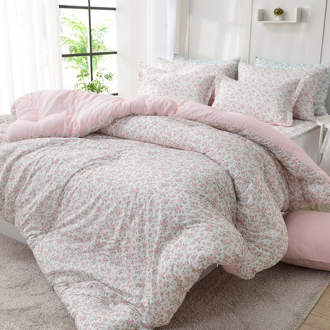 로즈플라워 마이크로모달 옥수수솜 사계절 차렵이불 세트