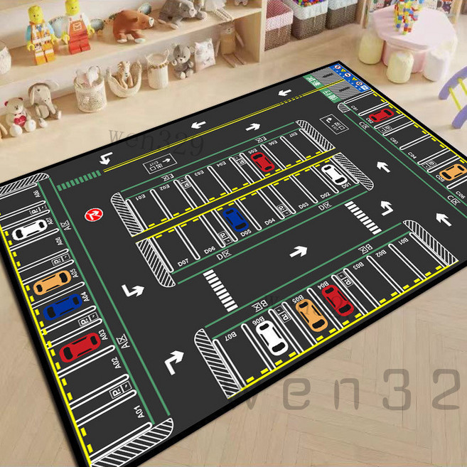 兒童遊戲墊 汽車跑道地墊 停車場遊戲墊 交通玩具地墊, 模擬停車場,40*60cm樣品尺寸【僅貼紙2張】