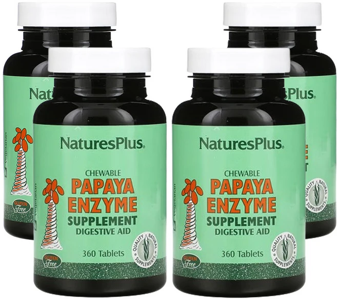 네이쳐스플러스 씹을 수 있는 파파야 효소 보충제, 4개, 360정 - 쿠팡