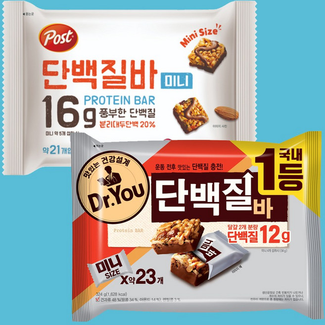 단백질 충전 프로젝트 단백질바 미니 2종 혼합 선물세트 (닥터유 단백질바 미니 324g + 포스트 단백질바 미니 231g), 1세트, 555g