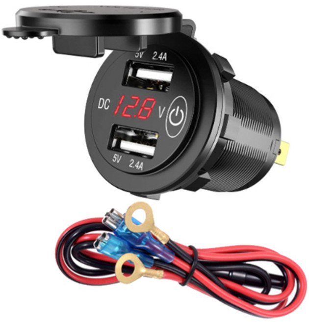 현카 차량용 오토바이 시거잭 USB 충전기 멀티 시가 소켓 12-24V 매립형 터치전원, 1개