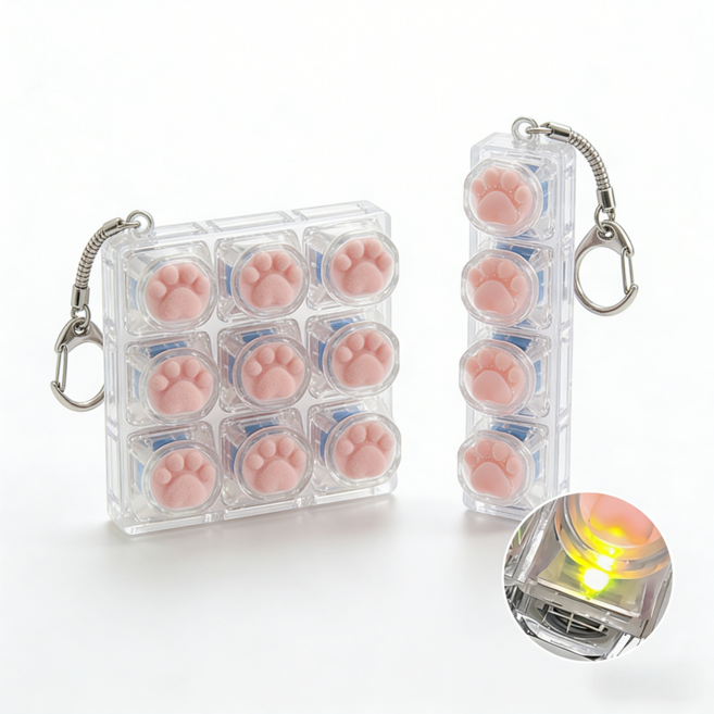 WHH 고양이 젤리 LED 4구 9구 키보드 키캡 키링 2종 세트, 1세트, 혼합색상