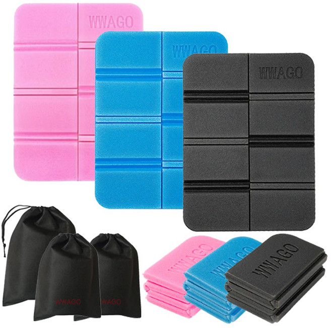 와고 휴대용 등산 방석 3개 친환경 초경량 1인용 미니 한강 축제 엉덩이방석, 핑크 블루 블랙