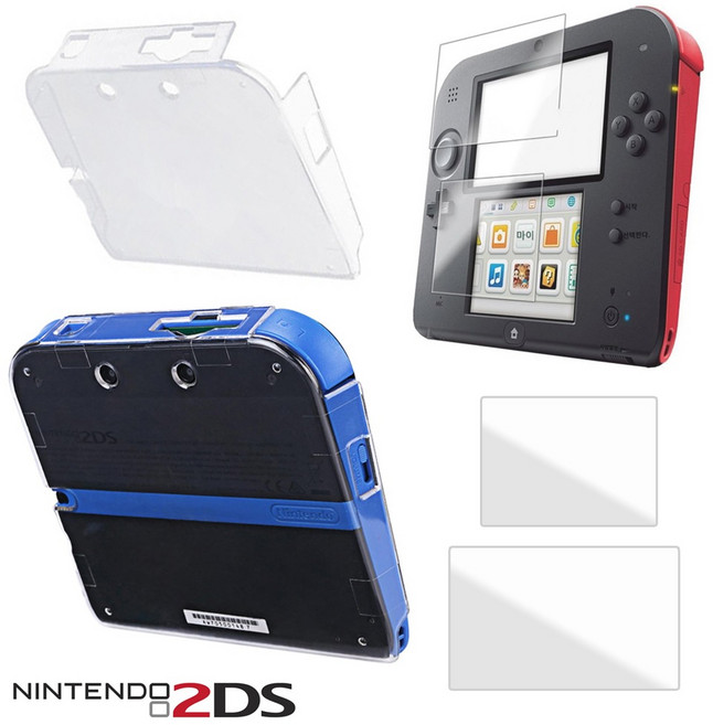 호환 닌텐도 2DS 투명 크리스탈 케이스 풀커버 액정 보호 필름 2종 방탄셋트, 닌텐도 2DS 2종 방탄셋트, 1세트, n1189