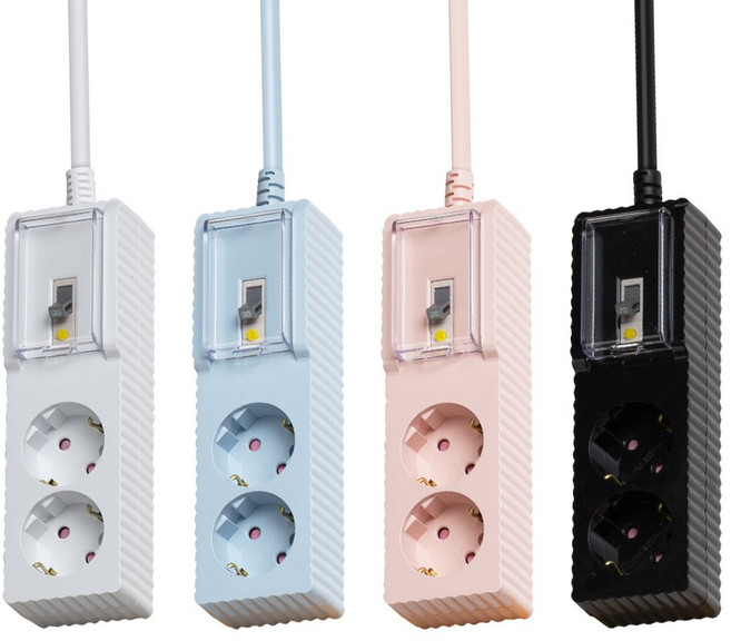 파워존 4000W 고용량 자동소화 웨이브 멀티탭 누전차단 2구 50cm 1.5m 3m 5m 7m, 자동소화+과부하차단+누전차단 2구, 파스텔블루 3m, 1개