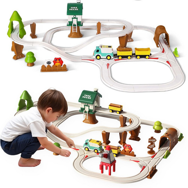 토요요 어린이 전동 기차 트랙 2in1 세트 교통놀이 기차역 신칸센 자동순환 레일 완구G-CS1, 블루C, 1개