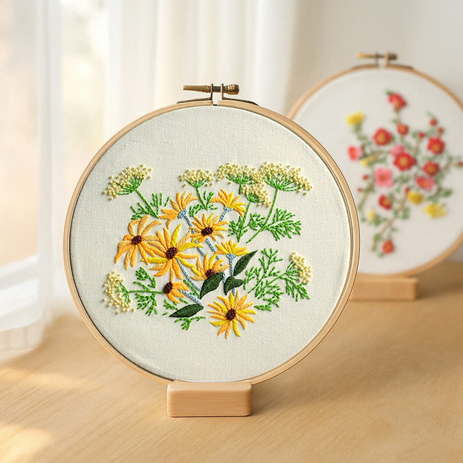 일상플랜 프랑스 자수 DIY 세트, 1개, 노란 데이지