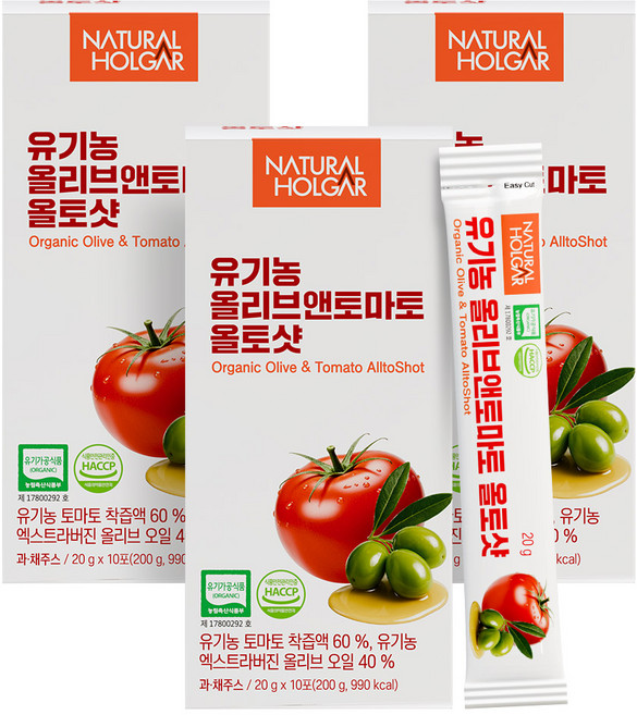유기농 엑스트라버진 올리브오일 토마토 올토샷 스틱 즙, 30개, 20g