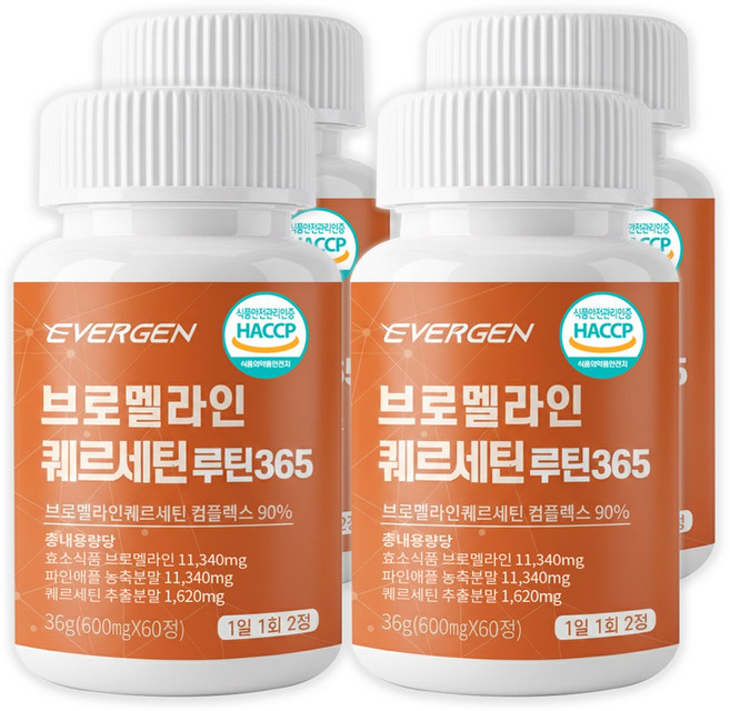 에버젠 브로멜라인 퀘르세틴 루틴365 파인애플 효소, 4개, 60정