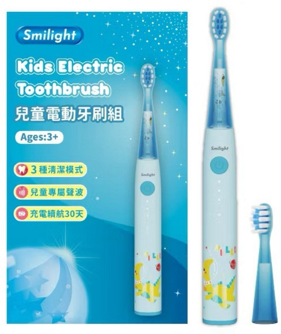 Smilight 兒童智能超聲波電動牙刷組 3種清潔模式 智能定時提醒 IPX7防水 續航30天, 1個, 電動牙刷組-寶寶藍