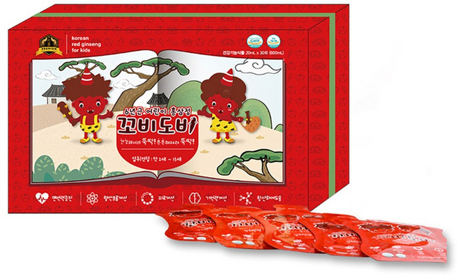 6년근 어린이 홍삼정 꼬비도비 딸기맛 30포, 1개, 600ml