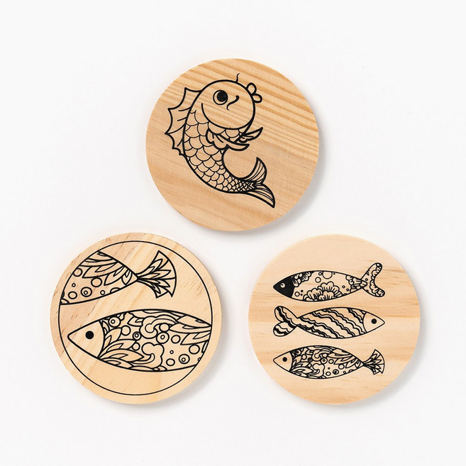 민화샵 민화 나무 컵받침 만들기, 1개, 물고기 UDPWD0014
